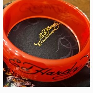 Christian Audigier Bright Red Logo Bangle Bracelet
